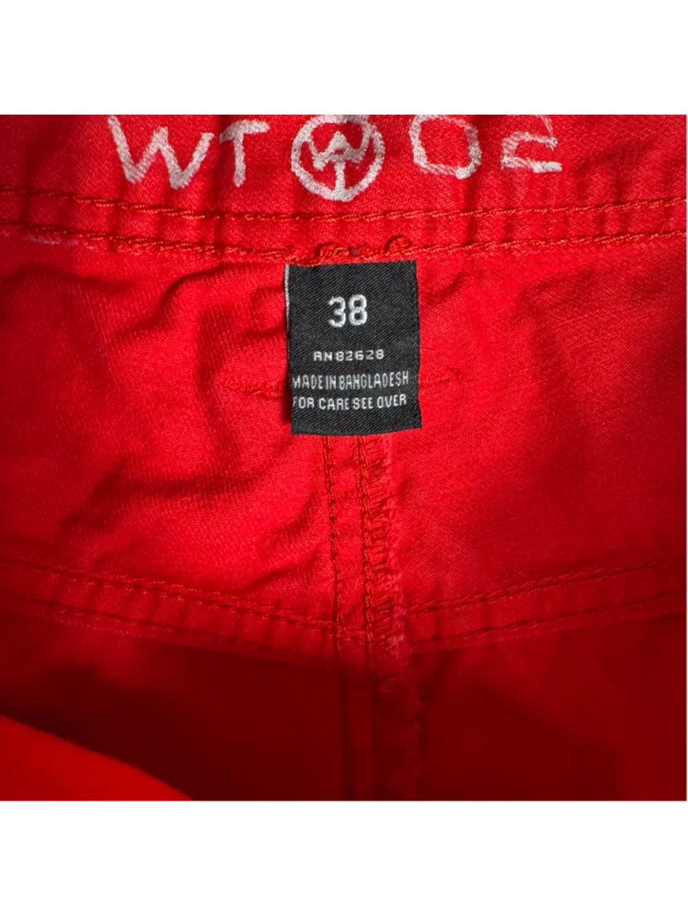 Men's WT02 Distressed Moto Shorts Red Black Size 38